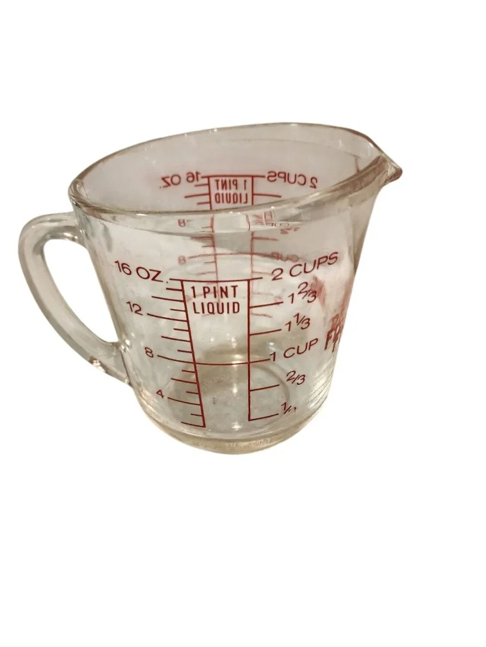 Vintage Fire-King (Model #498) 2-cup Glass Measuring Cup Red Block Lettering D-S